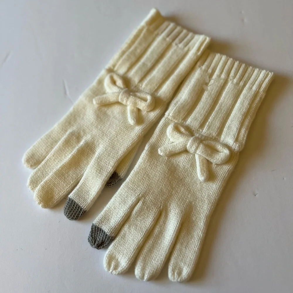 KATE SPADE WOMENS GLOVES BOW DETAIL ACRYLIC CREAM OS NWOT